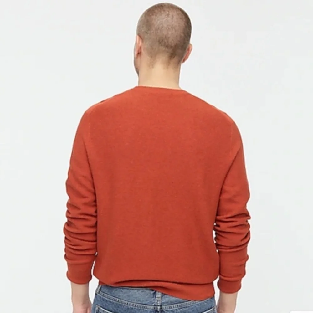 J.Crew Men's Cotton Crewneck Sweater in‎ Garter Stitch Size Large Red Orange